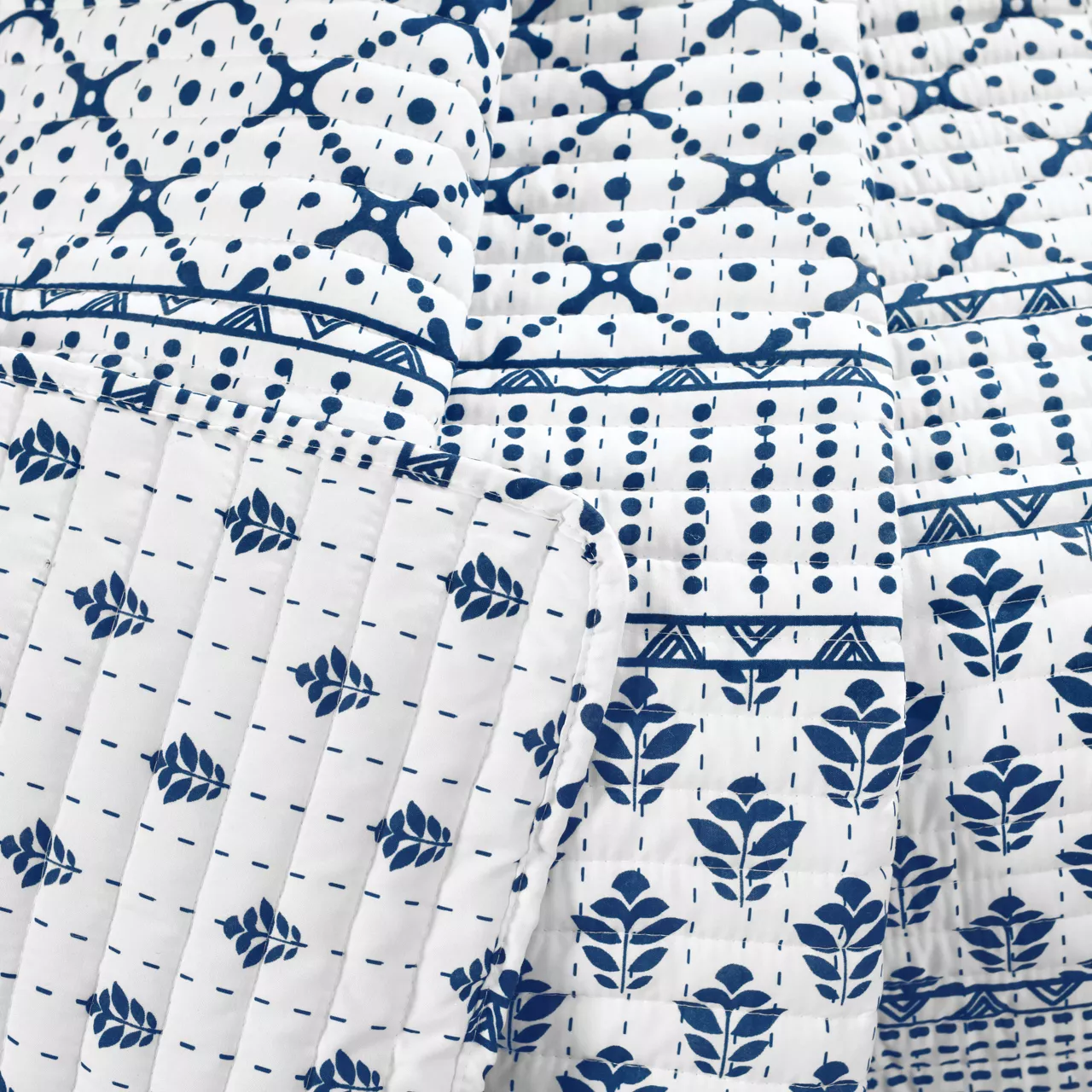 Monique White & Navy Pattern Patchwork Quilted Throw, (50" X 60") - Image 6