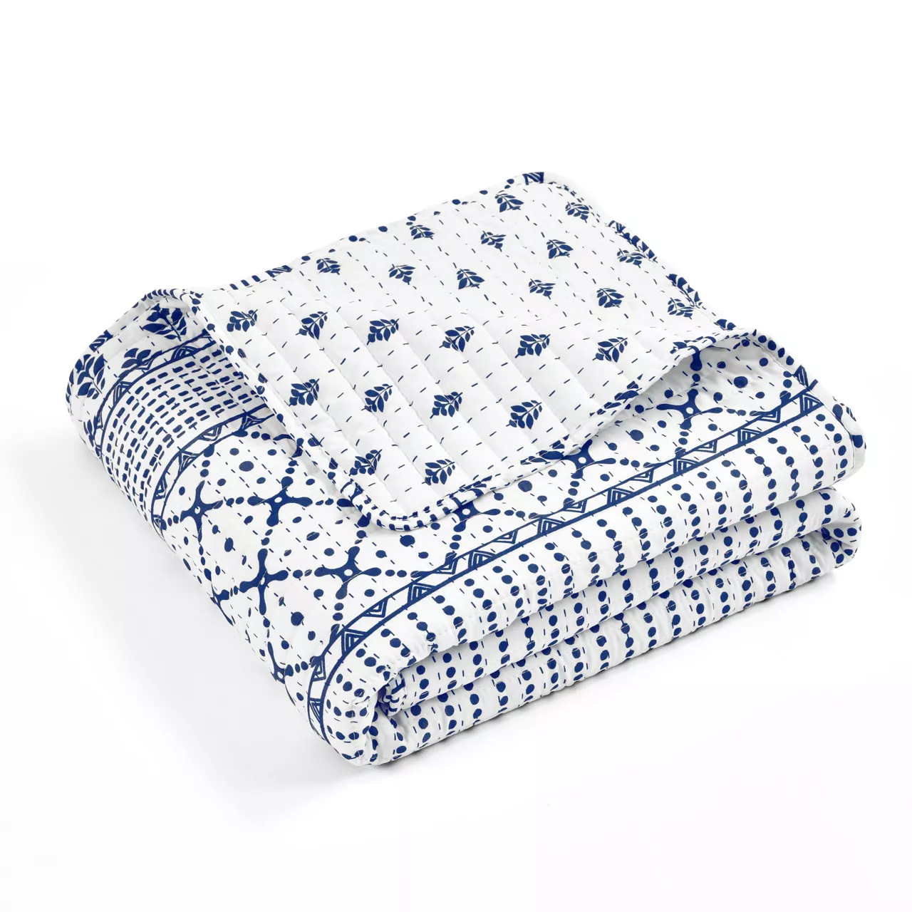 Monique White & Navy Pattern Patchwork Quilted Throw, (50" X 60") - Image 5