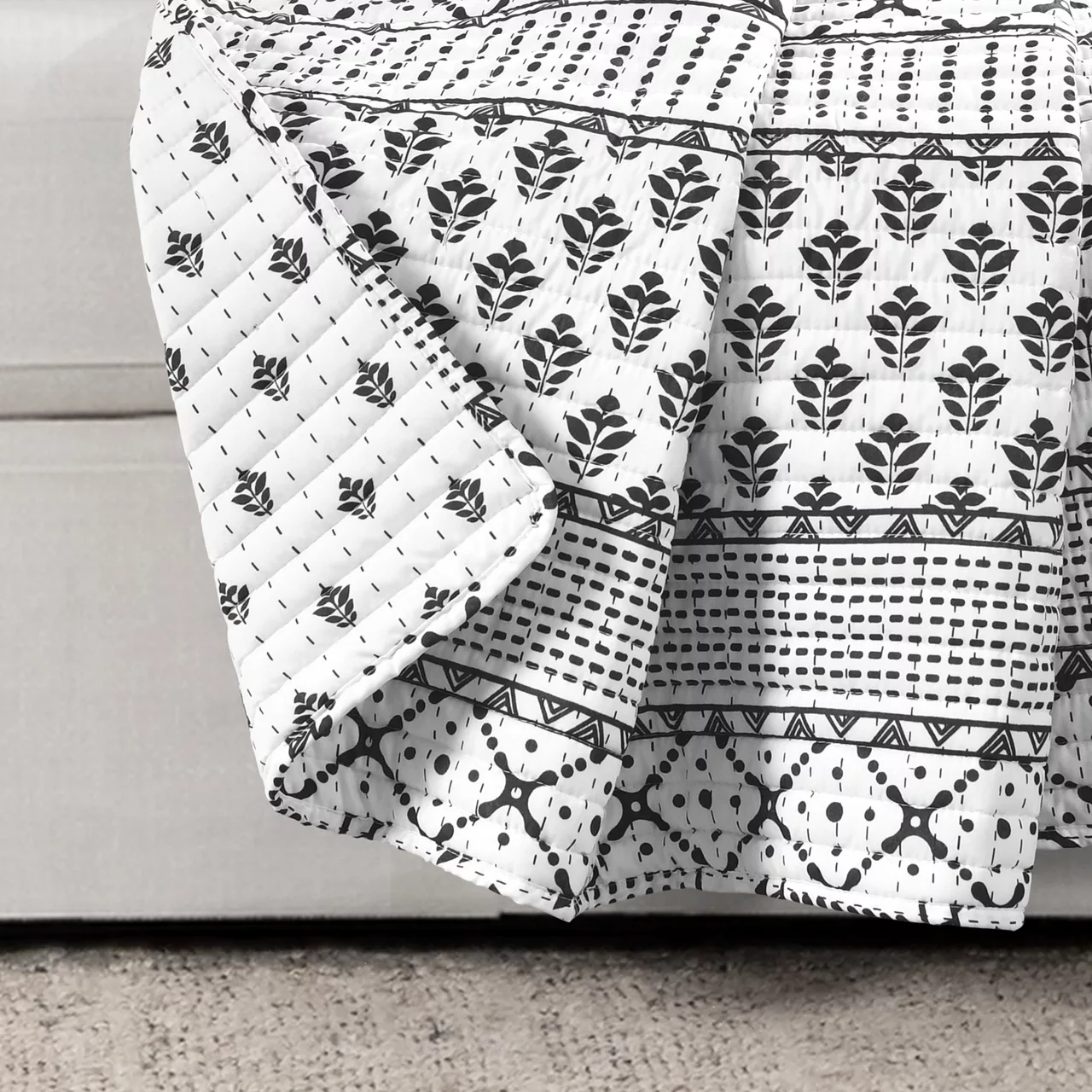 Monique White & Black Pattern Patchwork Quilted Throw, (50" X 60") - Image 2