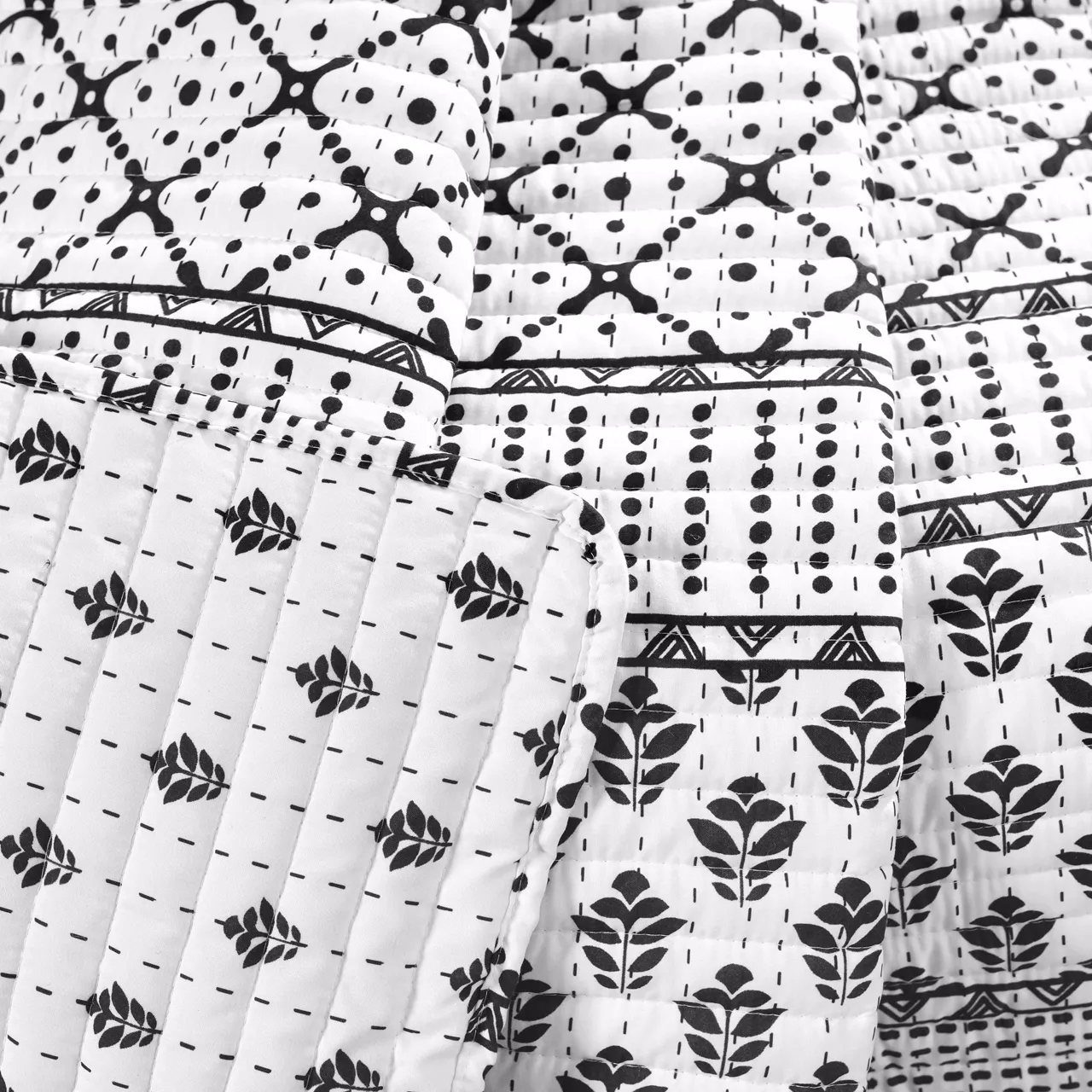 Monique White & Black Pattern Patchwork Quilted Throw, (50" X 60") - Image 6