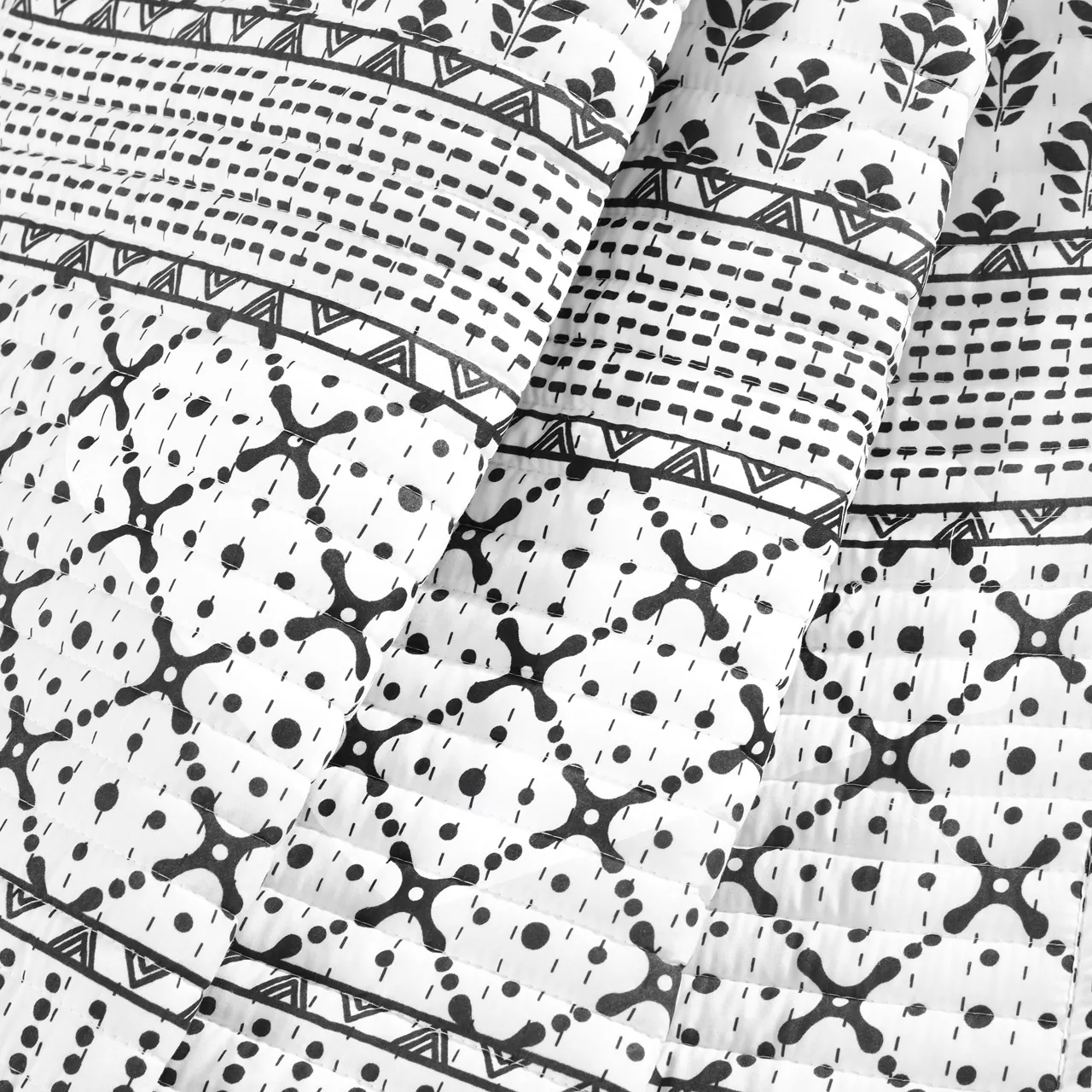 Monique White & Black Pattern Patchwork Quilted Throw, (50" X 60") - Image 4