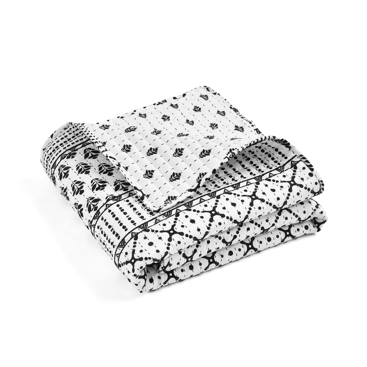 Monique White & Black Pattern Patchwork Quilted Throw, (50" X 60") - Image 5