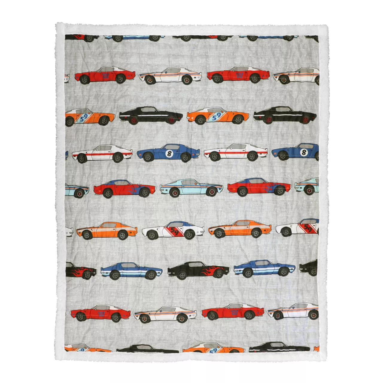 Beige Multicolor Race Cars Quilted Sherpa Throw, (50" X 60") - Image 2