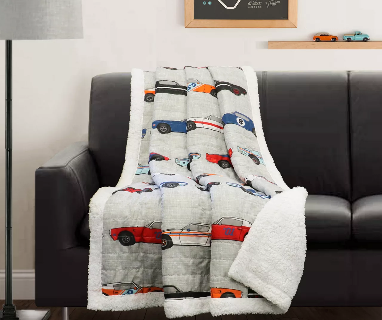 Beige Multicolor Race Cars Quilted Sherpa Throw, (50" X 60") - Image 3