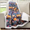 Pixie Navy & Orange Floral Fox Quilted Sherpa Throw, (50" X 60")