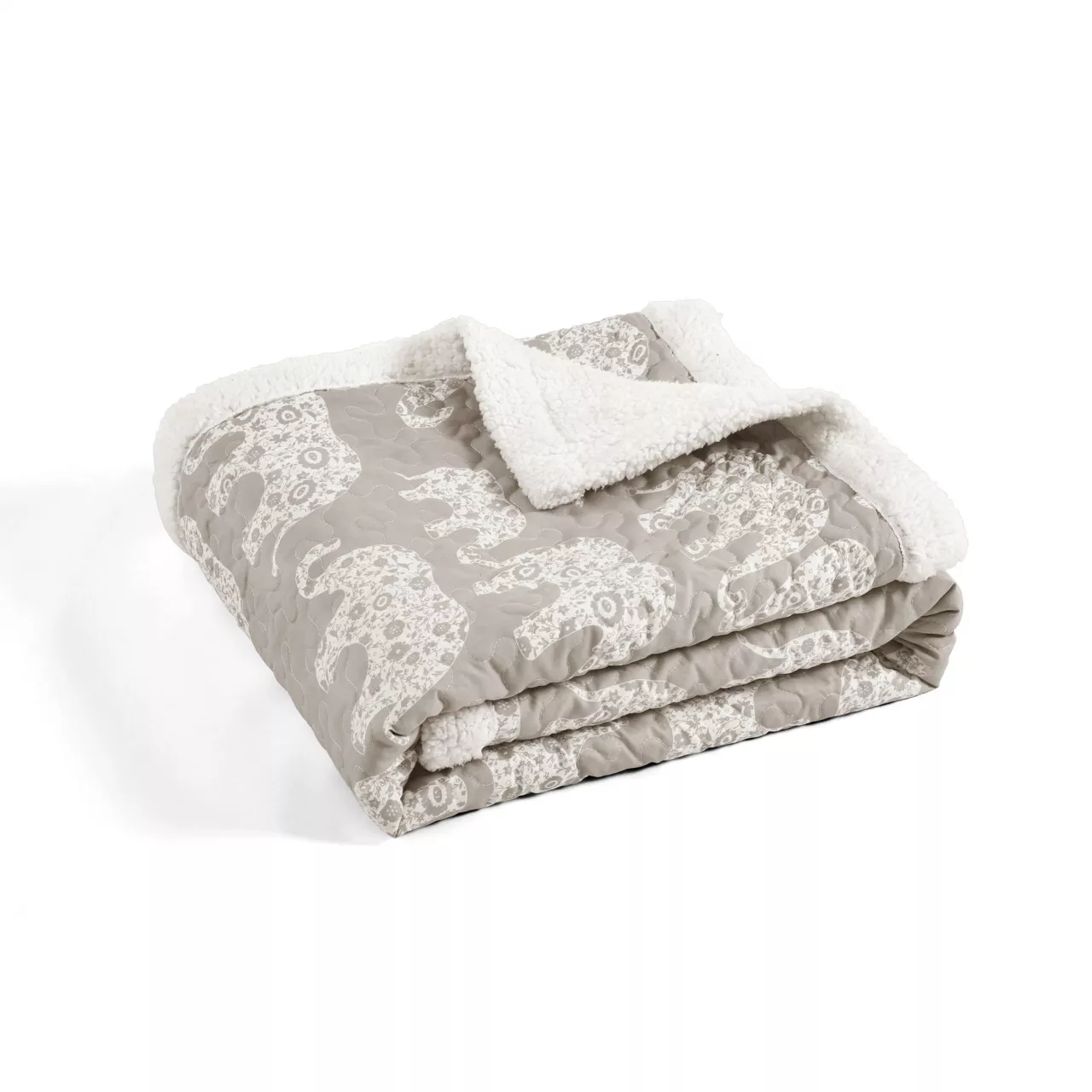 Gray & White Elephant Parade Quilted Sherpa Throw, (50" X 60") - Image 4