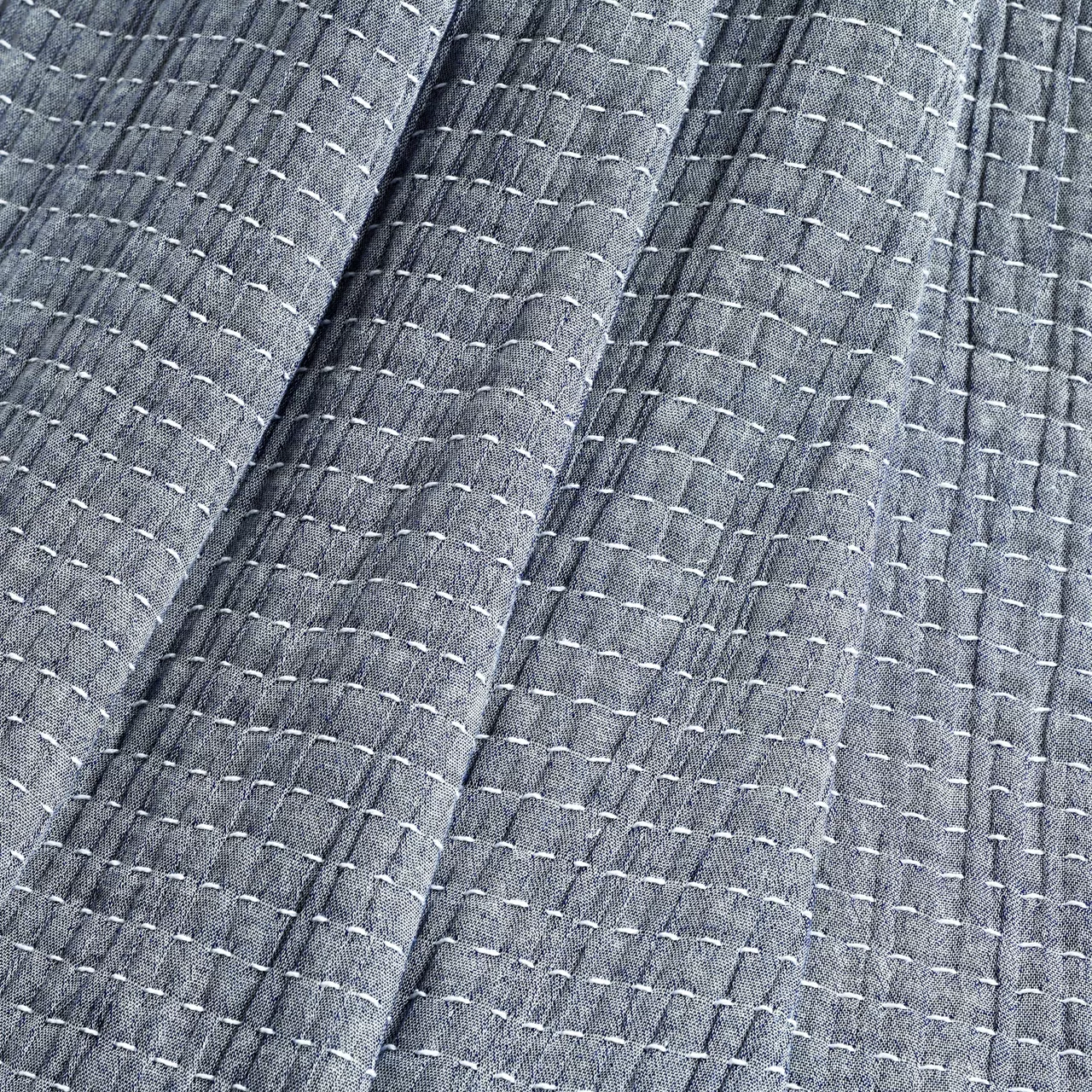 Kantha Navy & Off-White Stitch-Row Throw, (50" X 60") - Image 2