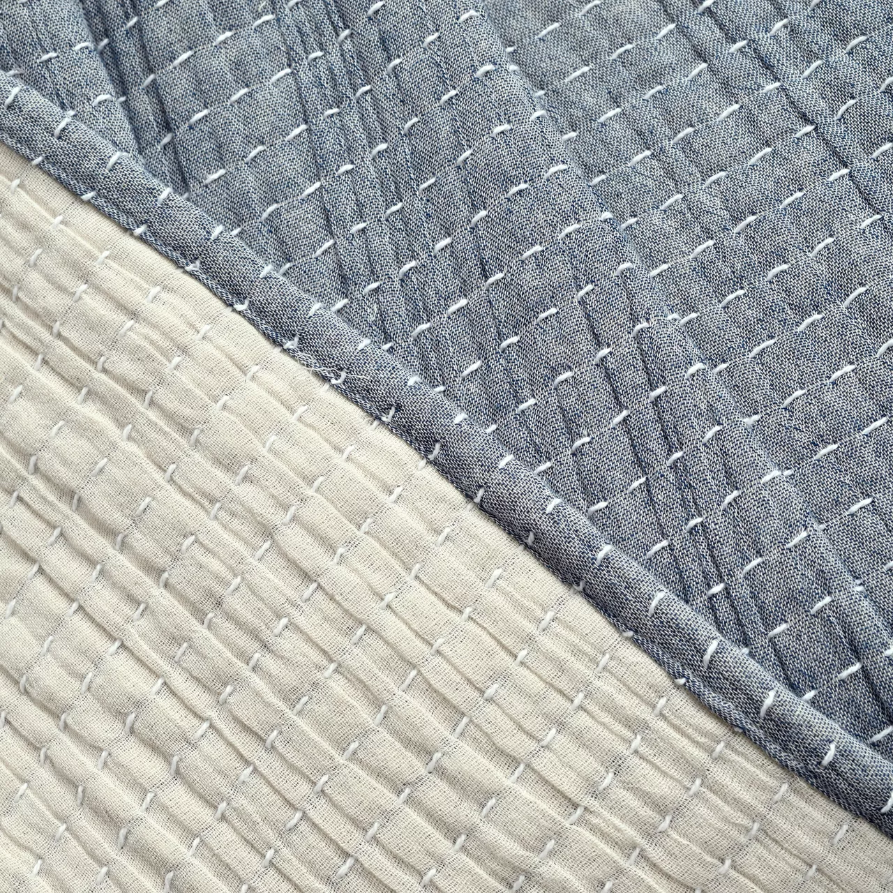 Kantha Navy & Off-White Stitch-Row Throw, (50" X 60") - Image 3