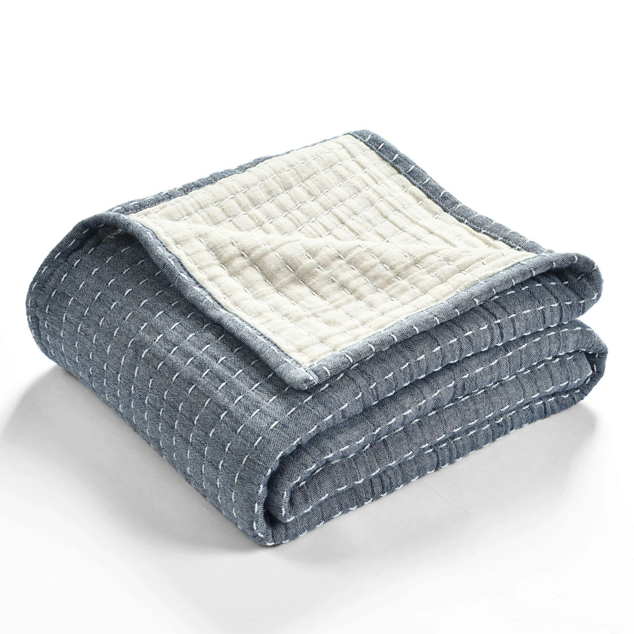 Kantha Navy & Off-White Stitch-Row Throw, (50" X 60") - Image 8