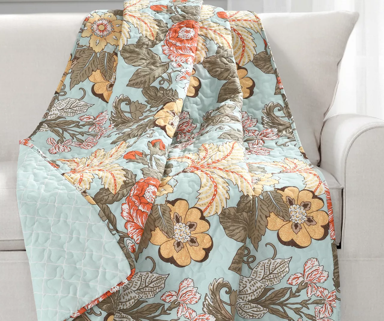 Blue & Yellow Floral Sydney Quilted Throw, (50" X 60")
