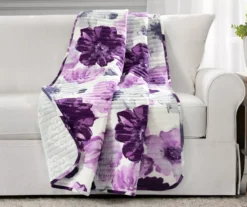 Leah White & Purple Floral Quilted Throw, (50" X 60")