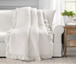 Reyna White Ruffle-Trim Crinkle Throw, (50" X 60")