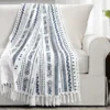 Hygge White & Navy Geometric Stripe Tassel-Fringe Throw, (50" X 60")