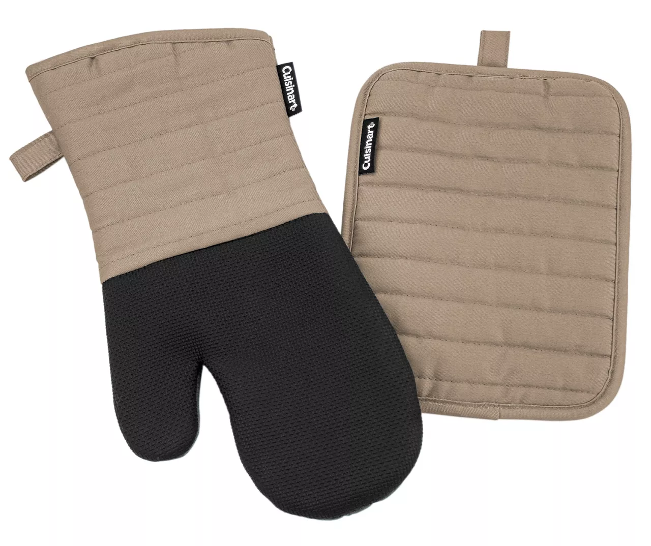 Cuisinart Irish Cream Tan & Black Oven Mitt & Pot Holder Set