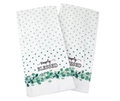 "Simply Blessed" White & Green Polka Dot Kitchen Towel, 2-Pack