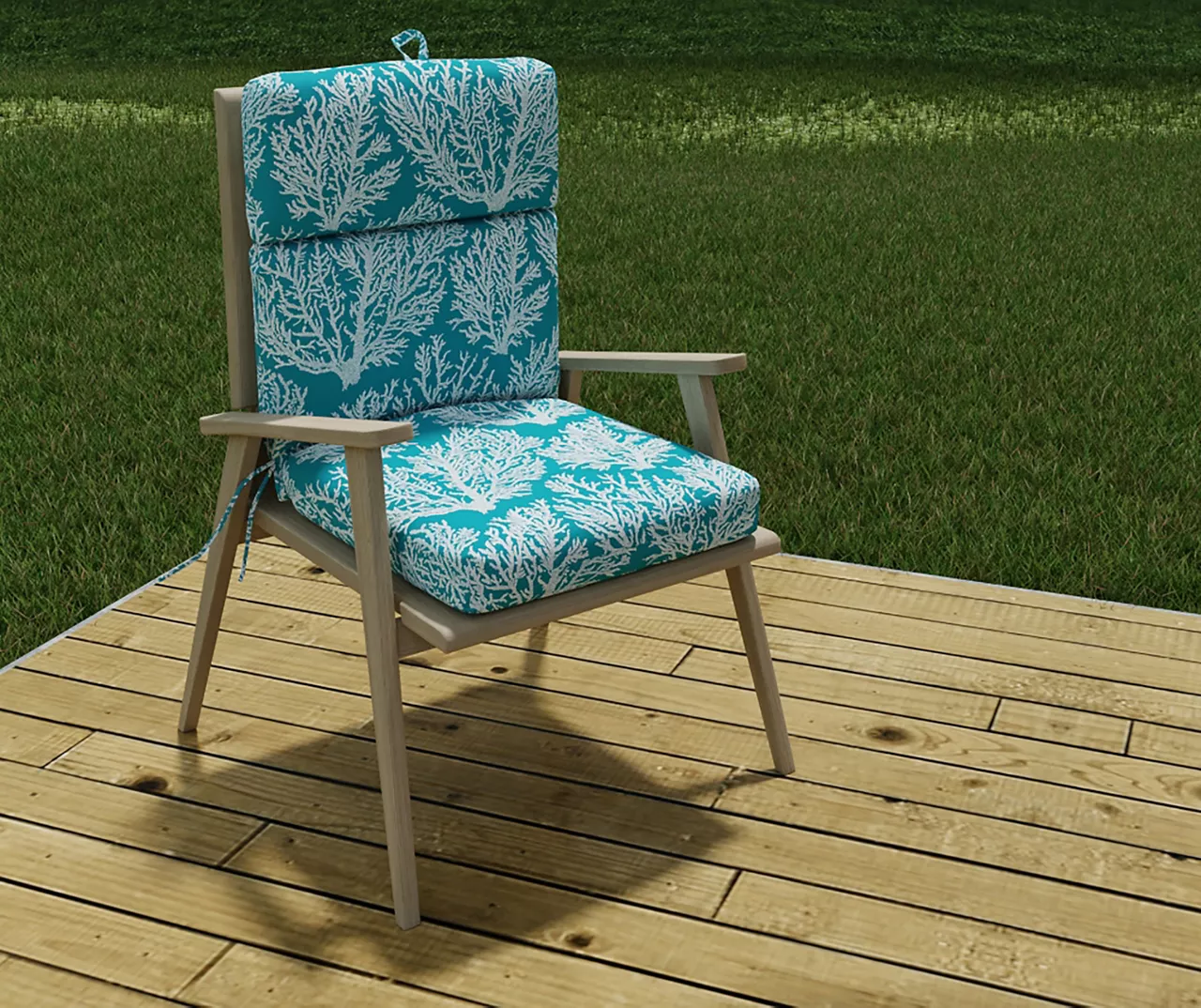 Sea Coral Turquoise French Edge Outdoor Chair Cushion - Image 5