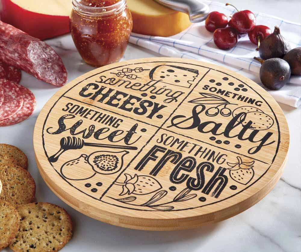 "Something Cheesy" Bamboo Lazy Susan Charcuterie Board, (10")