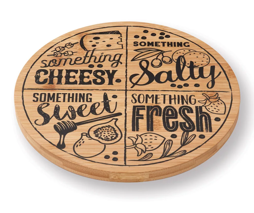 "Something Cheesy" Bamboo Lazy Susan Charcuterie Board, (10") - Image 2