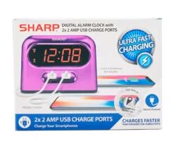 Sharp Metallic Pink Digital Alarm Clock With USB Ports