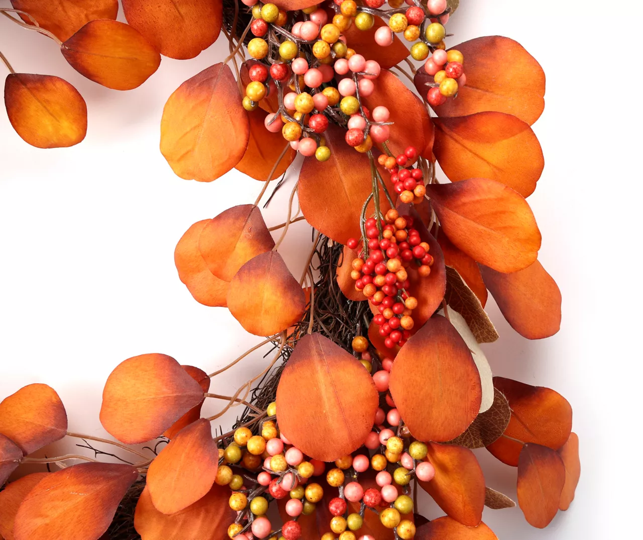 24" Orange Eucalyptus Leaf & Berry Wreath - Image 2