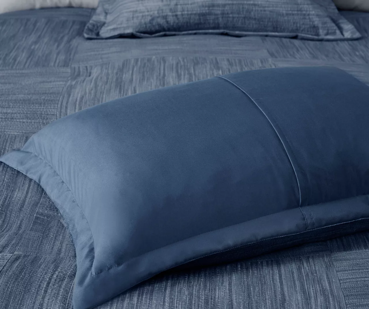 Kelan Navy Streak Patchwork Seersucker California King 7-Piece Comforter Set - Image 10