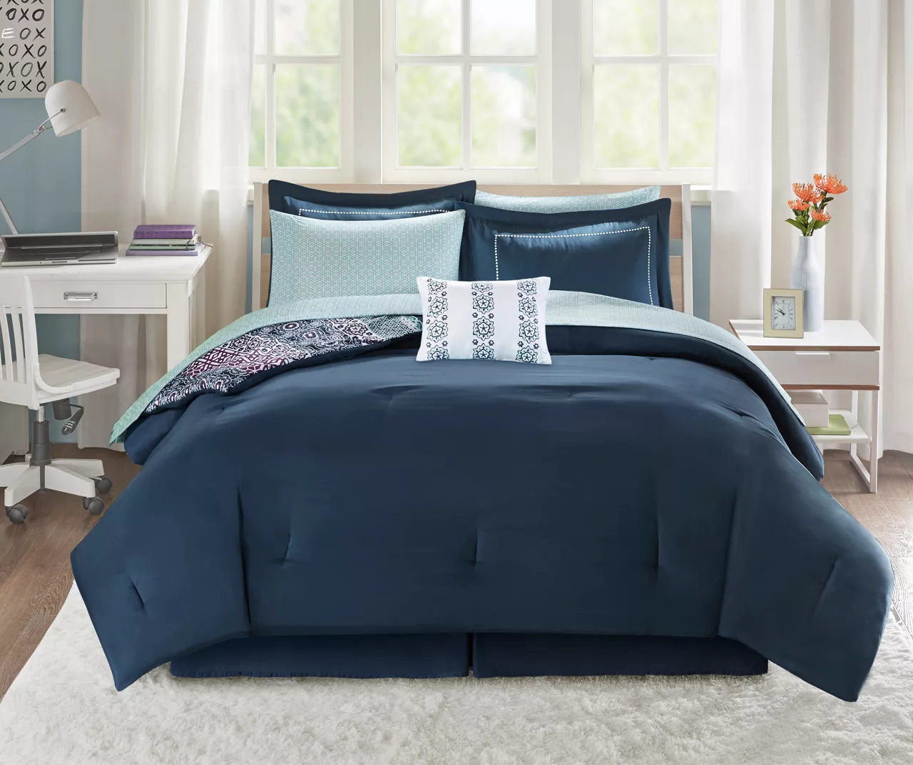 Blaire Navy & Aqua Boho Medallion Full 10-Piece Comforter Set - Image 2