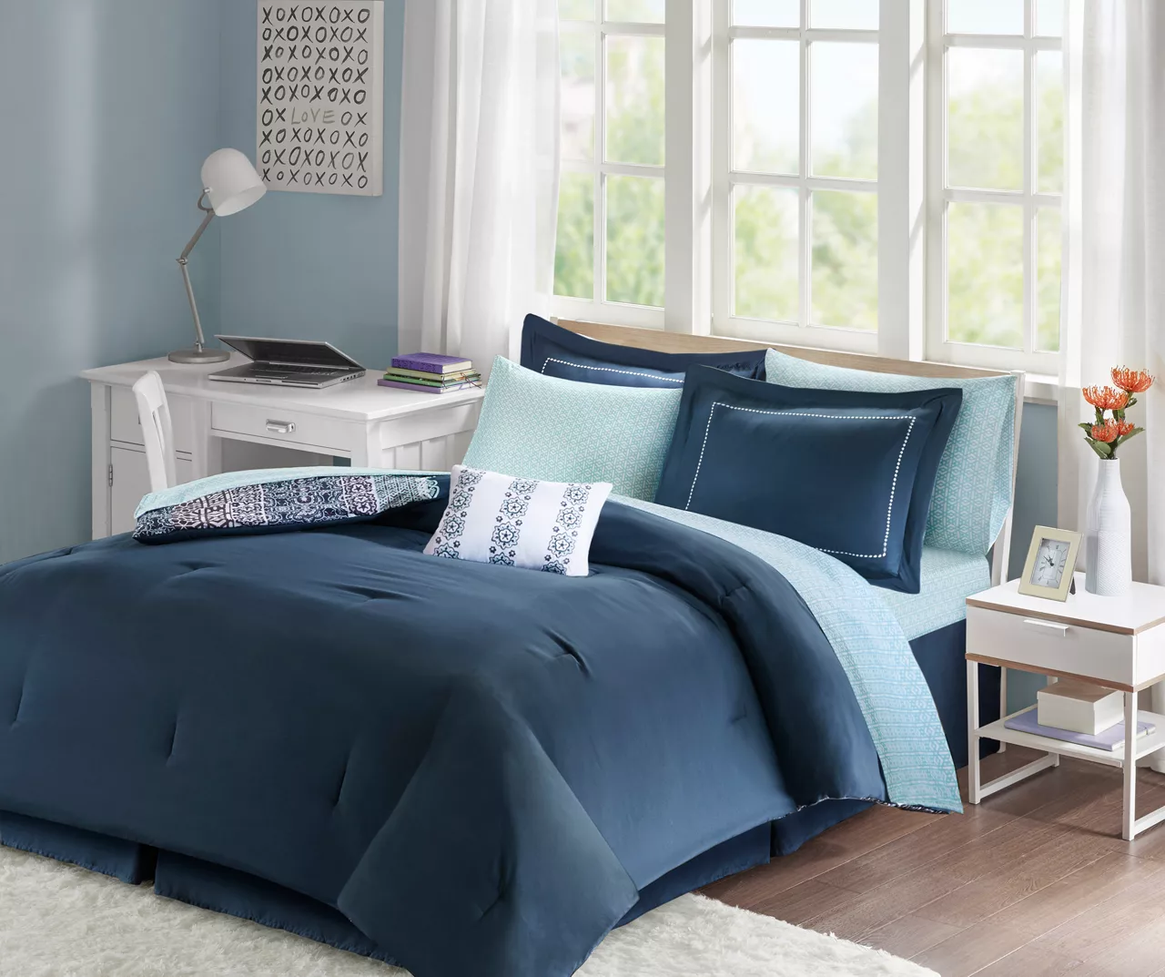 Blaire Navy & Aqua Boho Medallion Full 10-Piece Comforter Set - Image 3