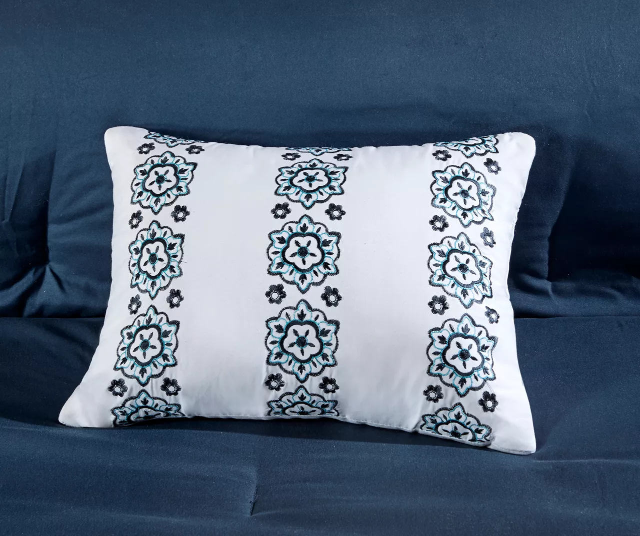 Blaire Navy & Aqua Boho Medallion Full 10-Piece Comforter Set - Image 9