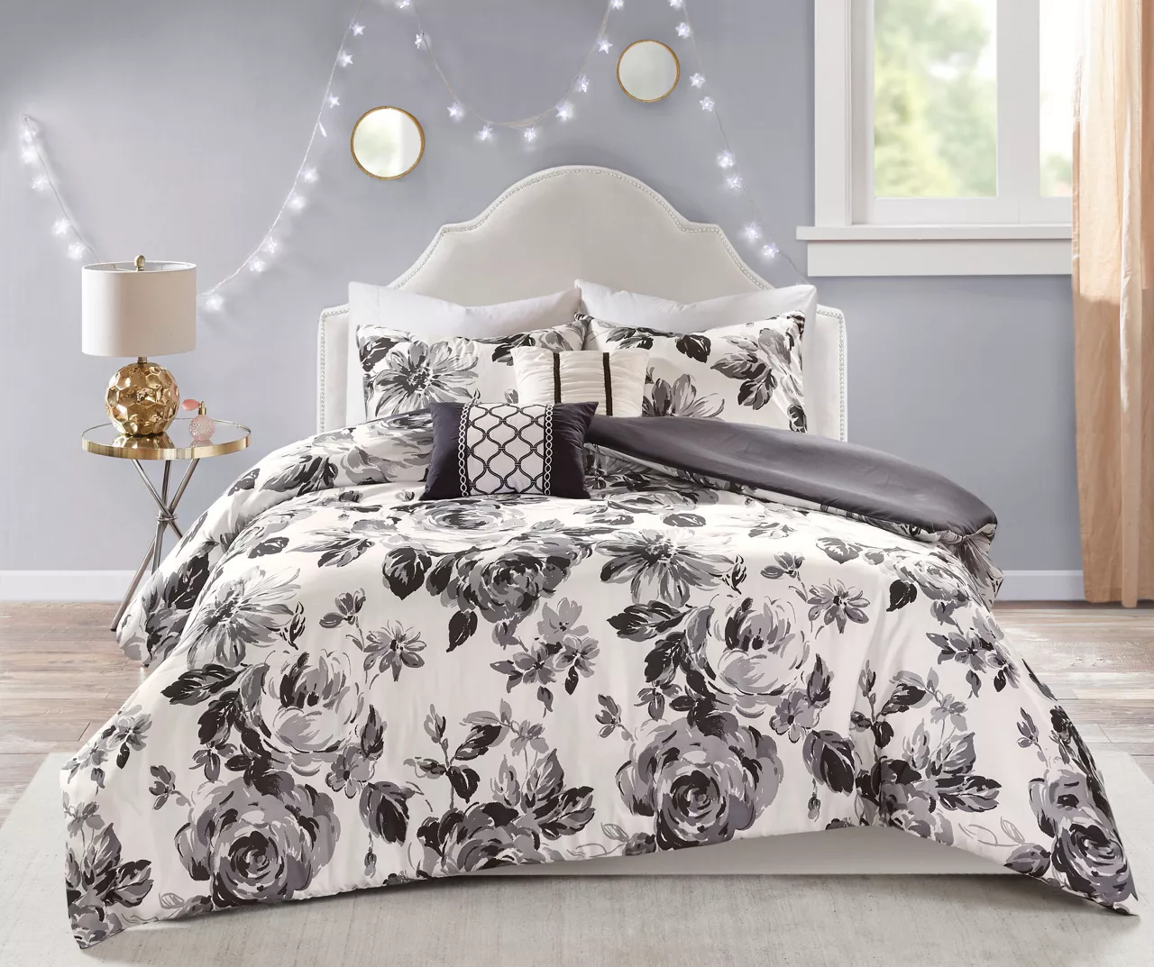 Hannah White & Black Floral Duvet Cover Set