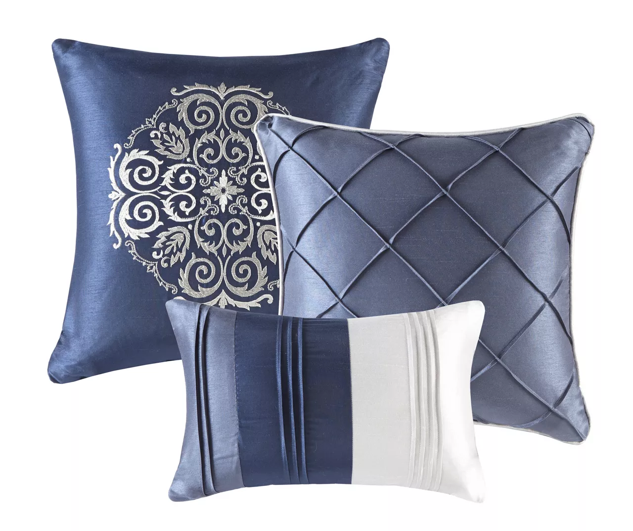 Burnett Navy & White Color Block Pintuck California King 7-Piece Comforter Set - Image 3