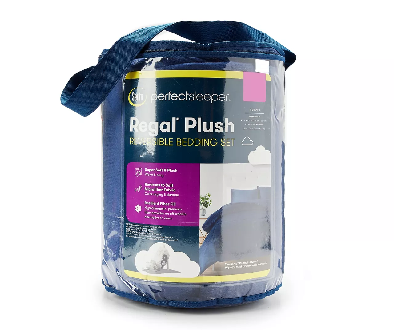 Blue Regal Plush Reversible Queen/King 3-Piece Comforter Set