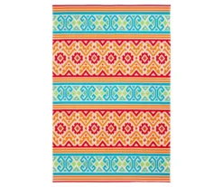 Emeliene Orange & Blue Geometric Linework Outdoor Area Rug