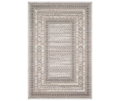 Summertime Gray & Ivory Geometric Borders Outdoor Area Rug, (5' X 7.5')