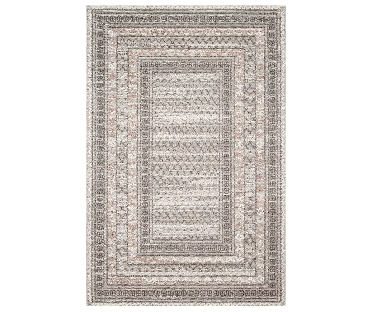 Summertime Gray & Ivory Geometric Borders Outdoor Area Rug, (5' X 7.5')