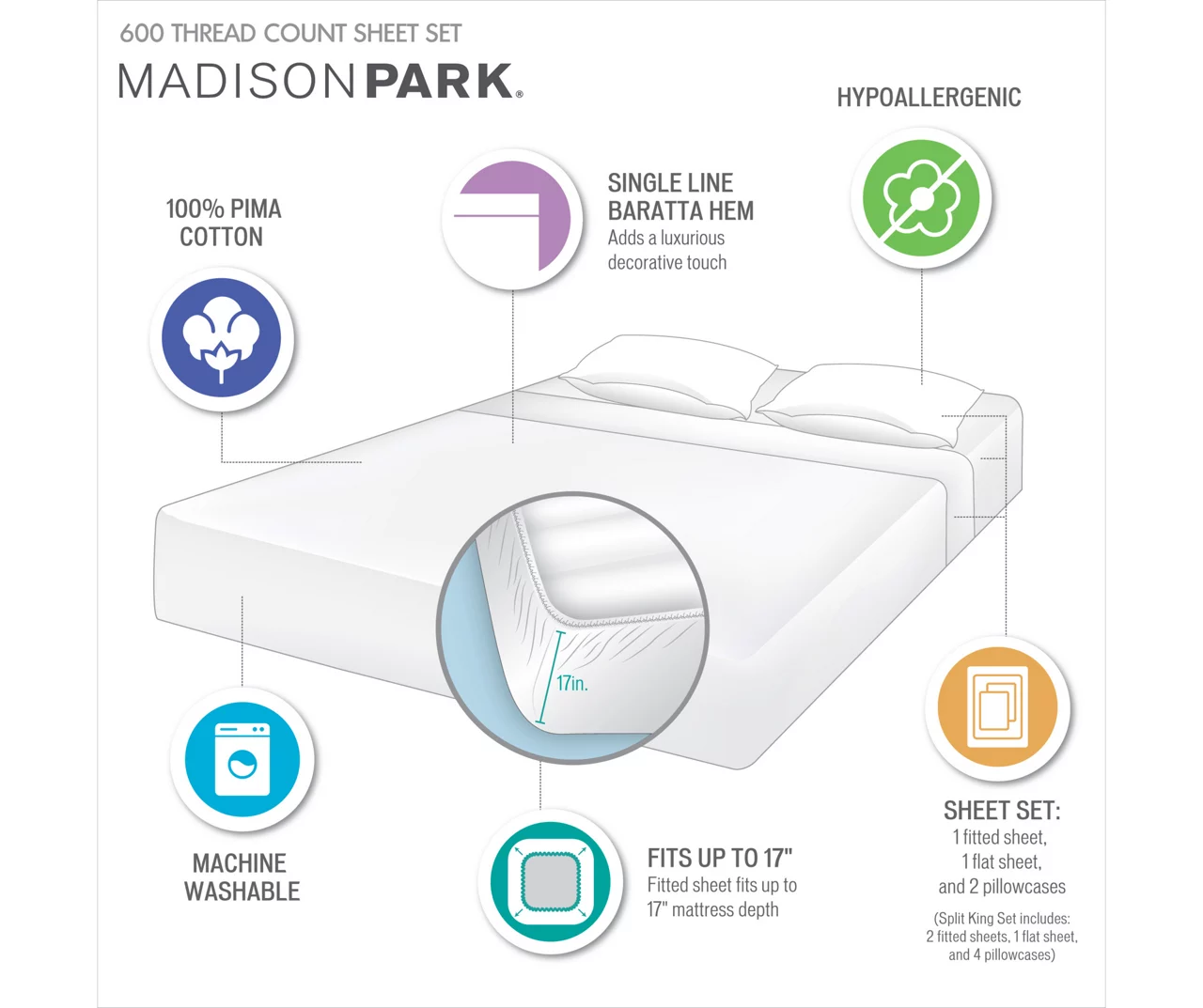 White 600-Thread Count Pima Cotton King 4-Piece Sheet Set - Image 12