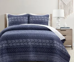 Hygge Navy & White Geometric Reversible Full/Queen 3-Piece Quilt Set