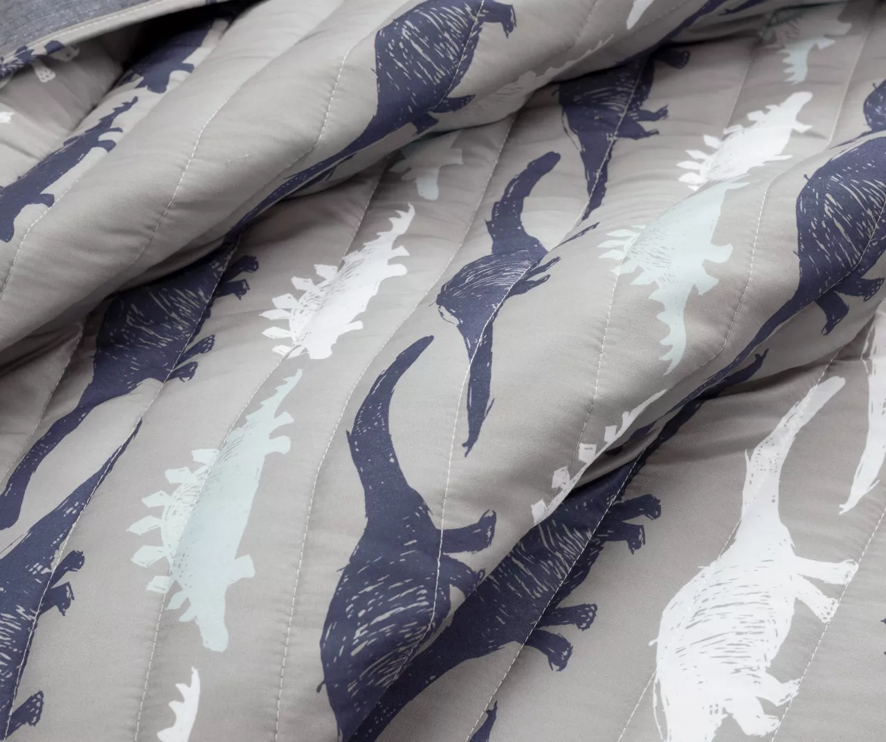 Navy & Gray Dinosaur Reversible Twin 2-Piece Quilt Set - Image 3