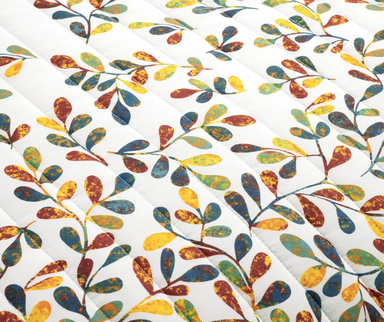 White & Multi-Color Boho Leaf Reversible Full/Queen 3-Piece Quilt Set - Image 4