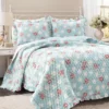Lush Decor Blue & Blush Floral Ruffle-Trim Reversible Quilt Set