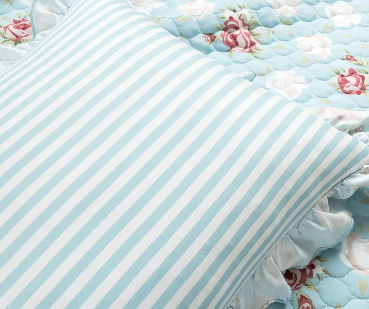 Lush Decor Blue & Blush Floral Ruffle-Trim Reversible Quilt Set - Image 7