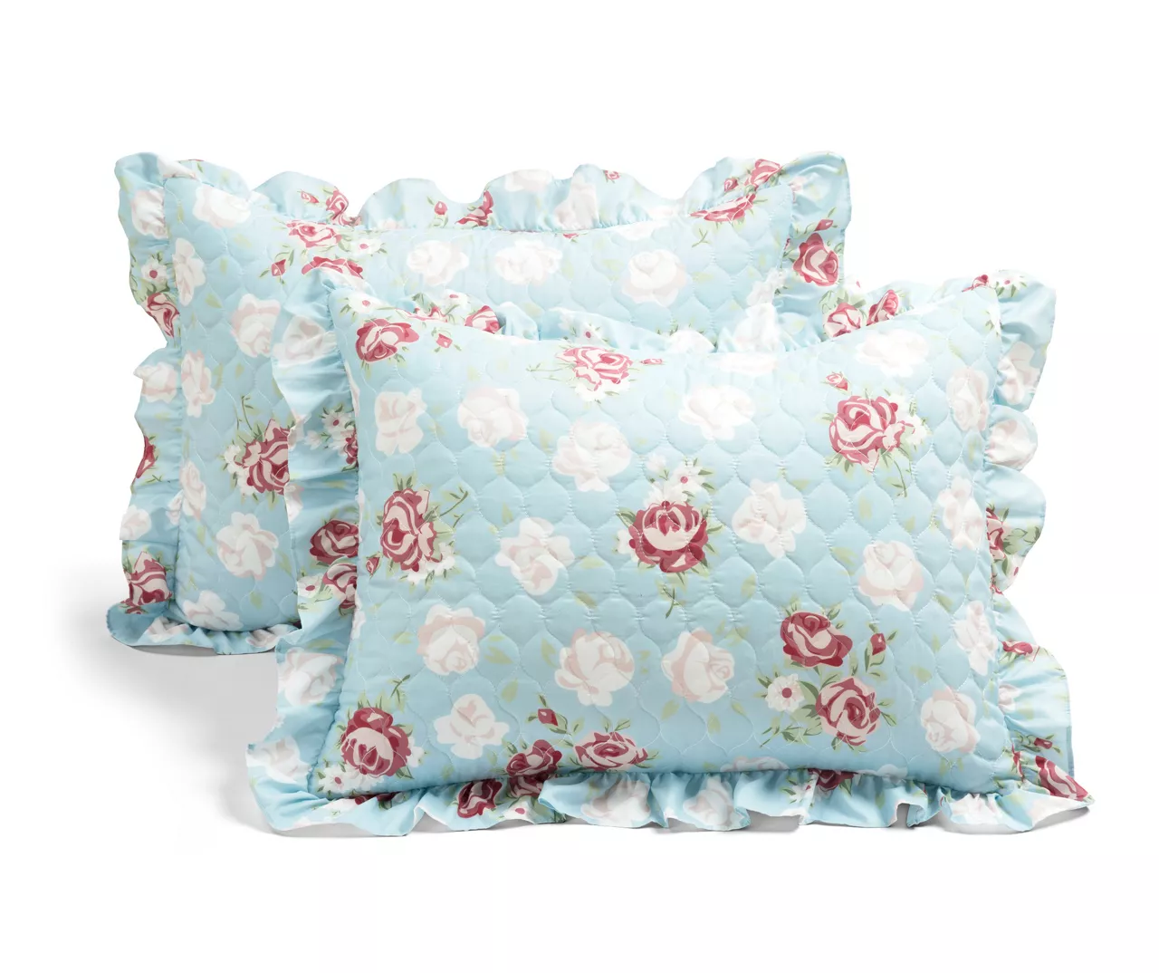 Lush Decor Blue & Blush Floral Ruffle-Trim Reversible Quilt Set - Image 8