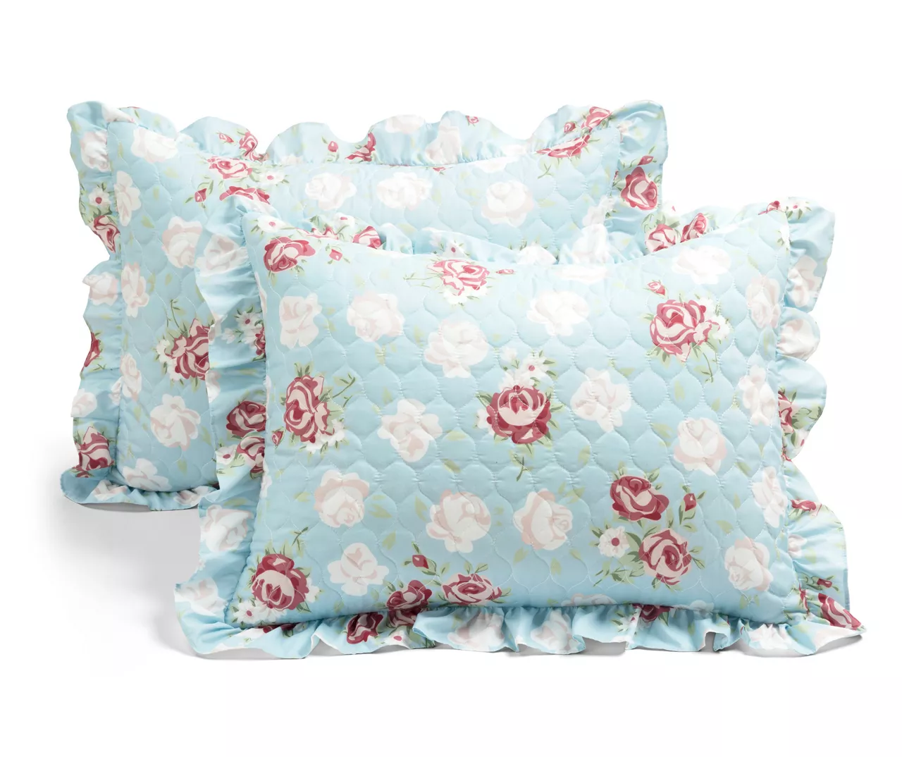 Lush Decor Blue & Blush Floral Ruffle-Trim Reversible Quilt Set - Image 14