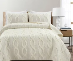 Lush Decor Avon Ivory Ruffled Helix Pattern Quilt Set