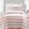 Sara Lily Pink & Gray Pattern Stripe Reversible Twin XL 2-Piece Quilt Set