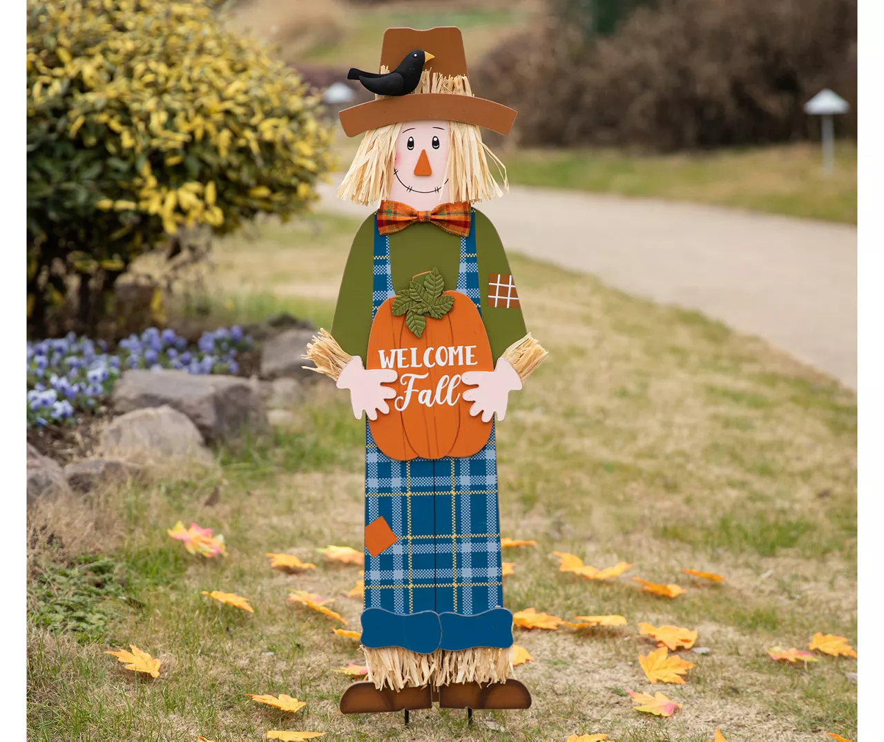 48" Scarecrow & "Welcome Fall" Pumpkin Yard Stake - Image 2