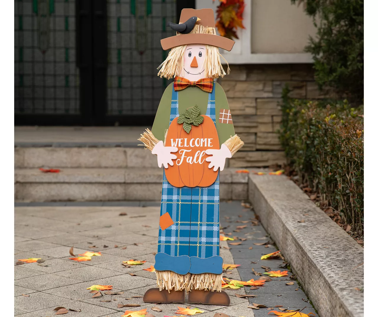 48" Scarecrow & "Welcome Fall" Pumpkin Yard Stake - Image 3
