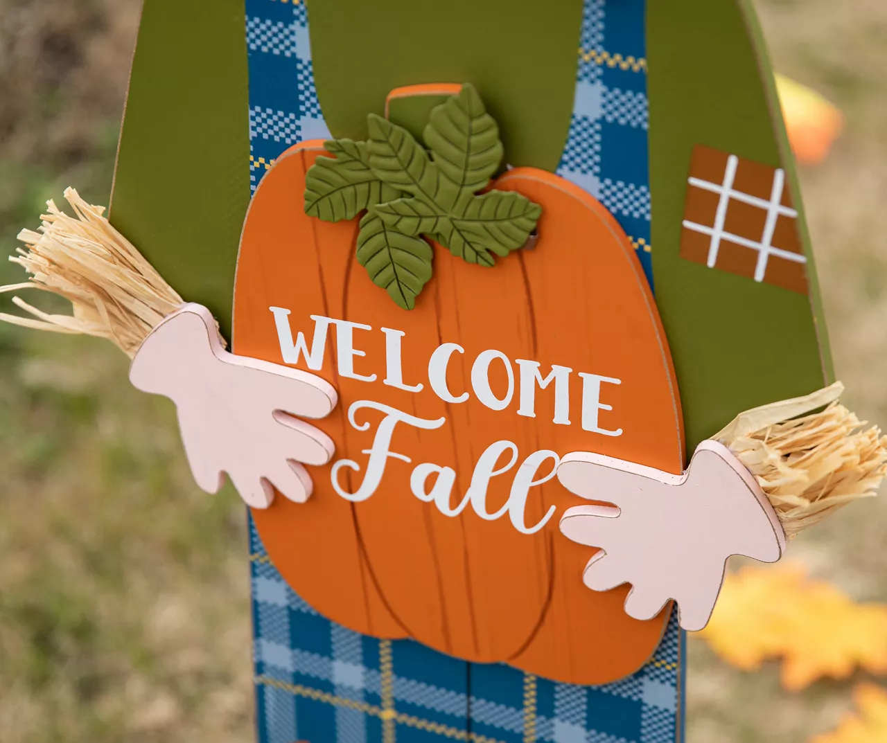 48" Scarecrow & "Welcome Fall" Pumpkin Yard Stake - Image 5