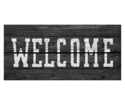 "Welcome" Gray & White Printed Wood Plank Doormat