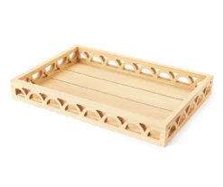 Bohemian Farmhouse 15.5" Natural Brown Arch Cut-Out Rectangular Decorative Tray