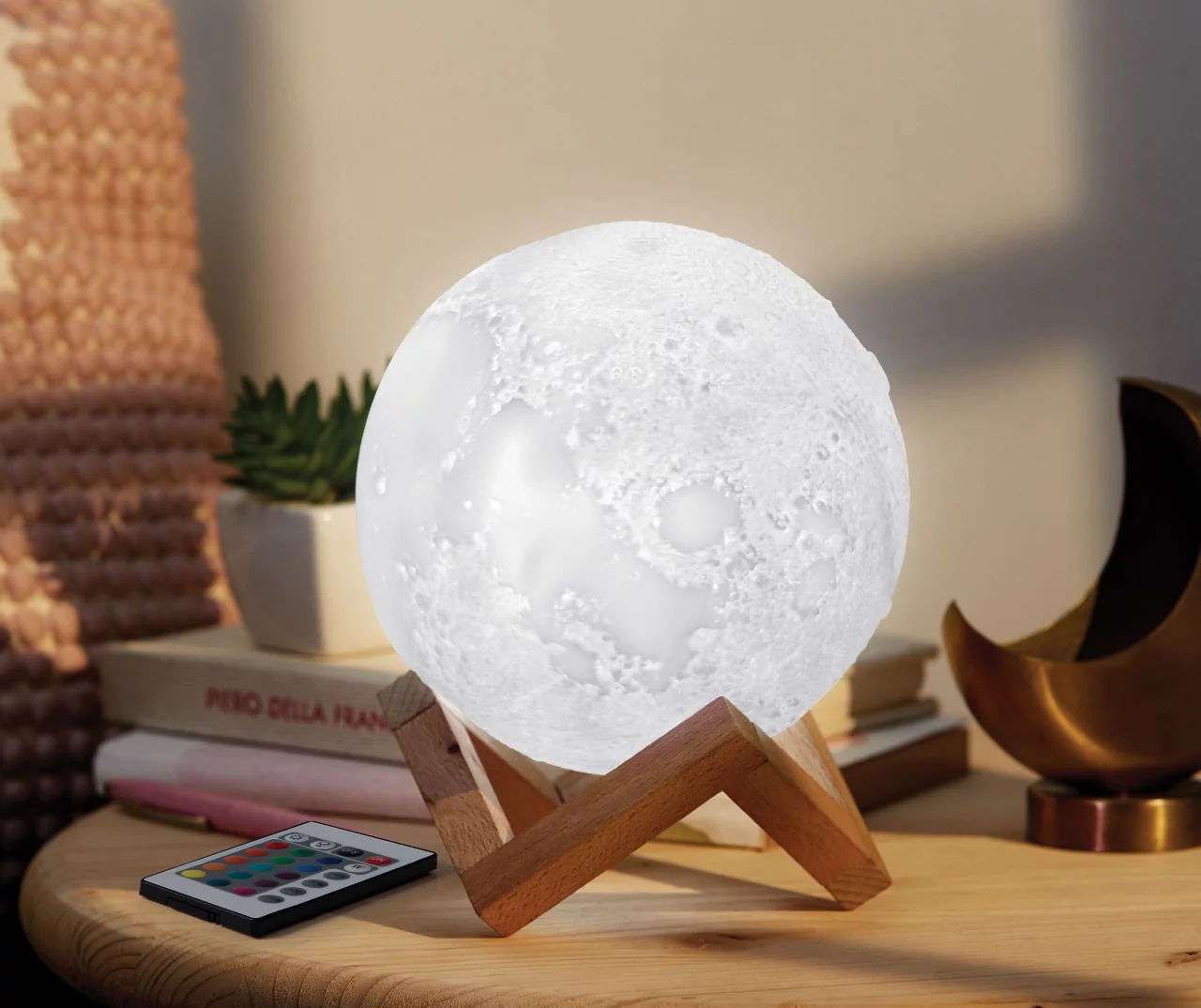 RGB LED Moon Lamp With Wood Stand - Image 3